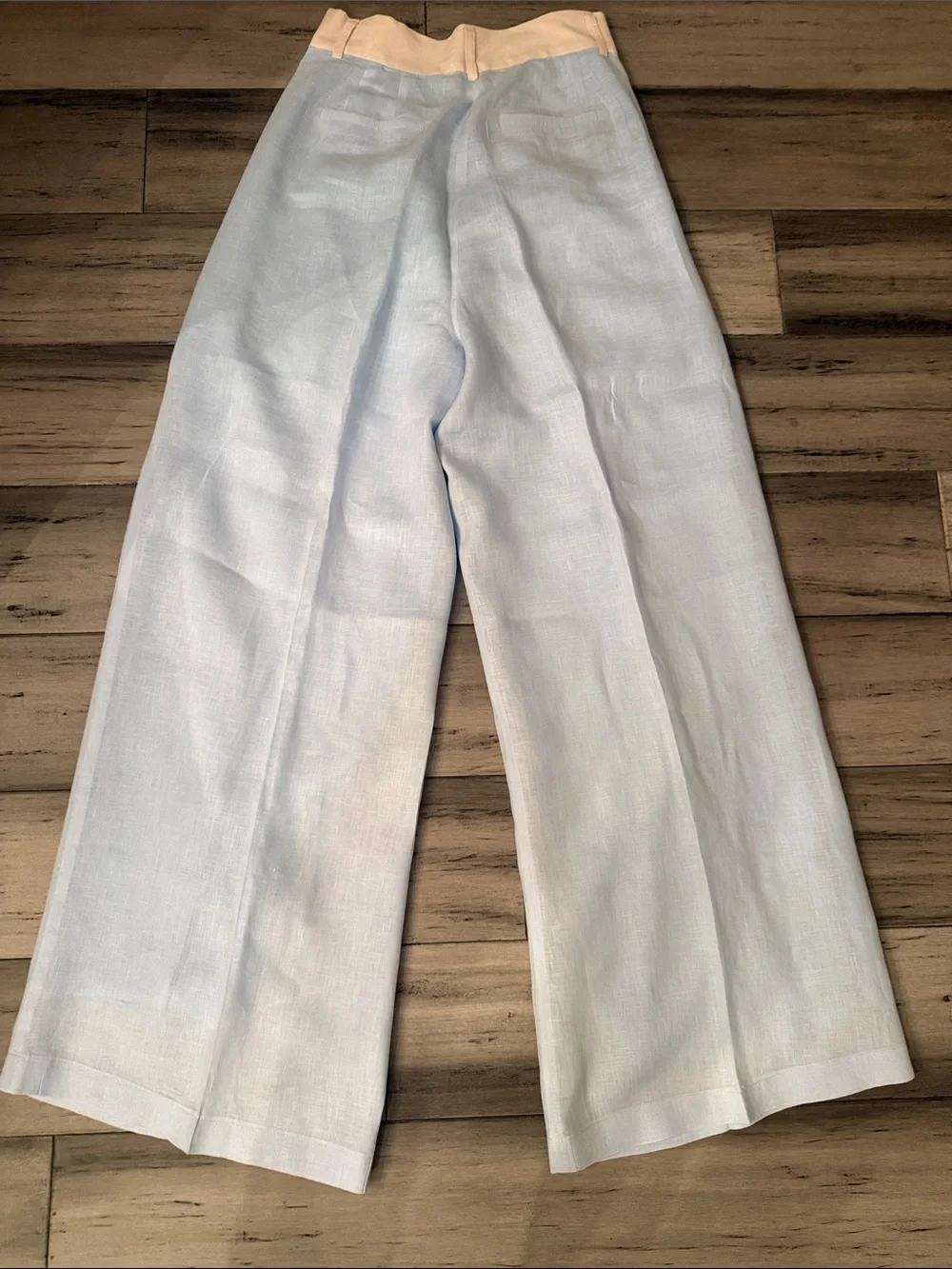 Light Blue Wide-Leg Pants with Cream Waistband
